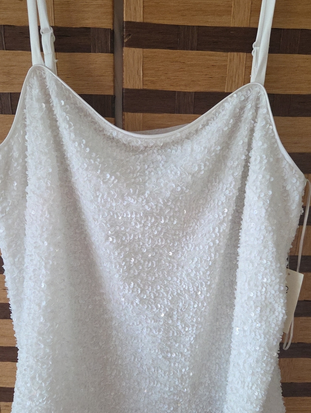 White Sequin Cami Tank Top - Elegant Sparkle Cannoli Creme